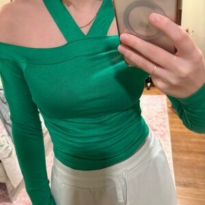 SHEIN Green Cross-Strap Long Sleeve Top